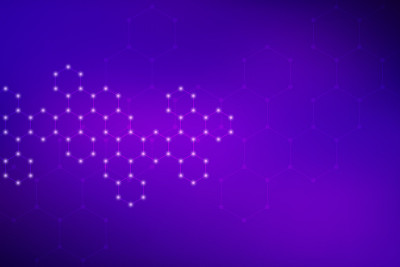 摘要六方分子背景、遗传和化合物体系。几何图形和用点连接的线。科技概念、例证