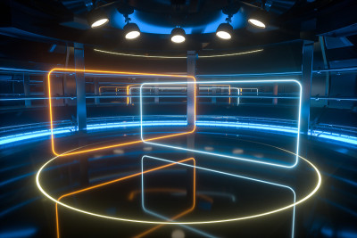 圆形技术结构建筑，3d渲染。