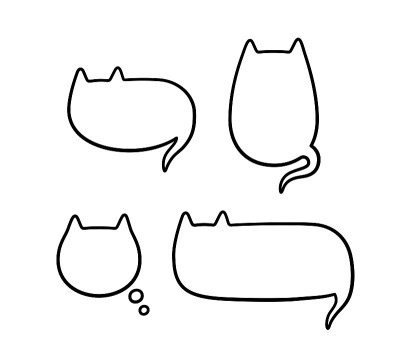 猫形状的语言泡泡。空可爱的演讲泡沫与猫的耳朵和尾巴。集线性矢量插图孤立的白色背景