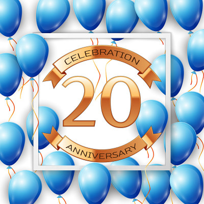 Realistic Blue balloons with inscription in centre