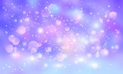 丁香魔法背景与星星，火花和辉光。