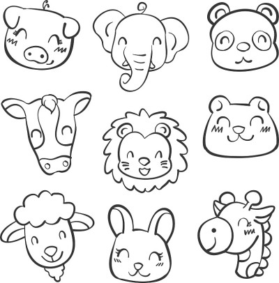 矢量插图的动物头涂鸦