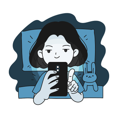 失眠女孩在床上使用智能手机