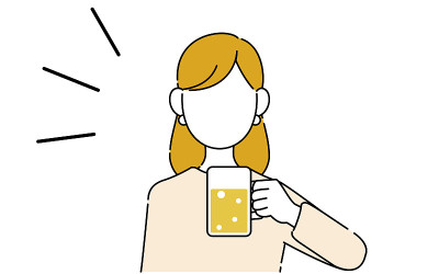 无脸的姿势插图，职业女性的上半身，下班回家的路上喝啤酒