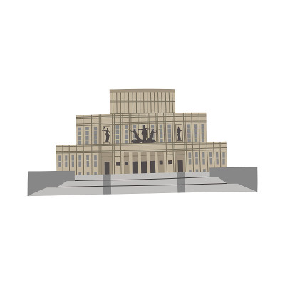 矢量彩色手绘插图与歌剧和芭蕾舞剧院。白俄罗斯明斯克。在白色背景上隔离