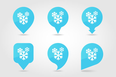 雪花雪花针地图图标。气象学。天气