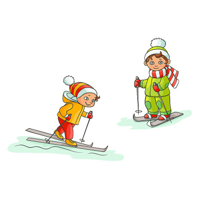 矢量平面卡通男孩滑雪孤立