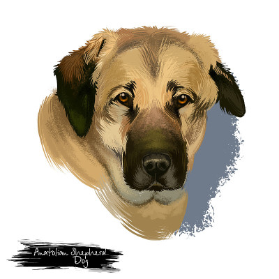 安纳托利亚牧羊犬数字艺术插图孤立在白色的背景。安纳托利亚牧羊犬肌肉发达的品种，颈粗，头宽，身体结实，