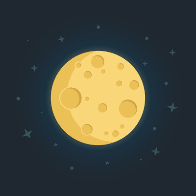 月亮在平坦的dasign风格。月球和星星的夜间空间天文学。