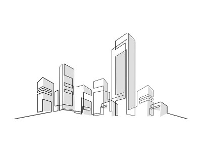 摩天大楼轮廓，城市天际线，矢量图。