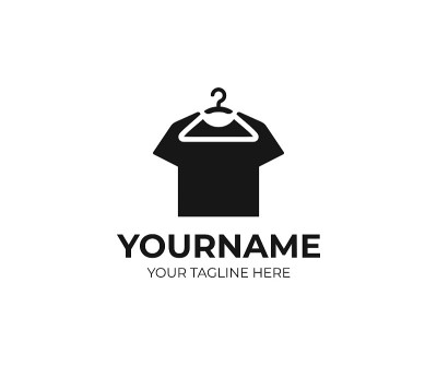 挂的t恤设计。衣架和黑色t恤矢量设计。服装设计