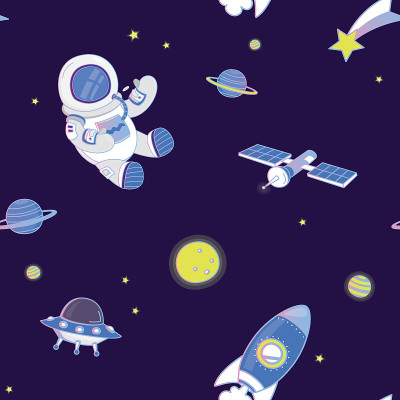 深蓝色背景上的空间物体图案。