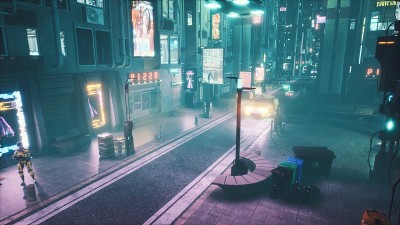 未来城市的霓虹街道和飞行汽车。未来城市的景象。3 d渲染。