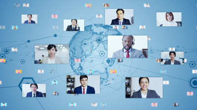 全球通信网络概念。视频会议。Telemeeting。Flash的消息。