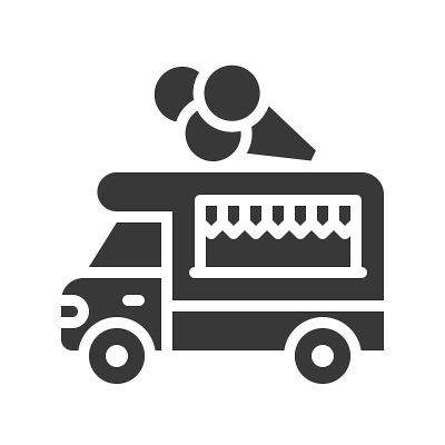 冰淇淋车矢量，食品车固体风格图标