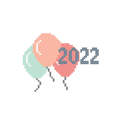 2022年新年快乐用十字绣元素刺绣设计或缝纫手工