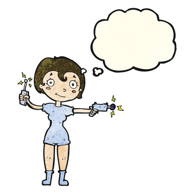 卡通未来空间女孩与思想泡泡