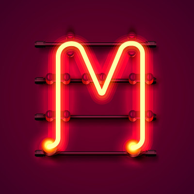 霓虹字体字母M，艺术设计招牌。