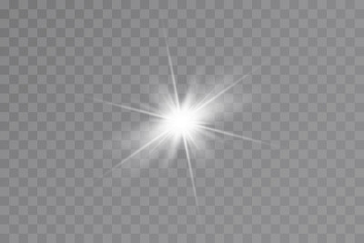 发光效果。星星在透明的背景上闪烁。矢量插图。太阳