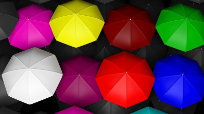 大的彩色伞顶的3D渲染
