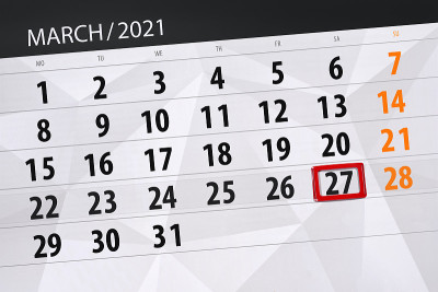 2021年3月的日历计划，截止日期，27日，周六