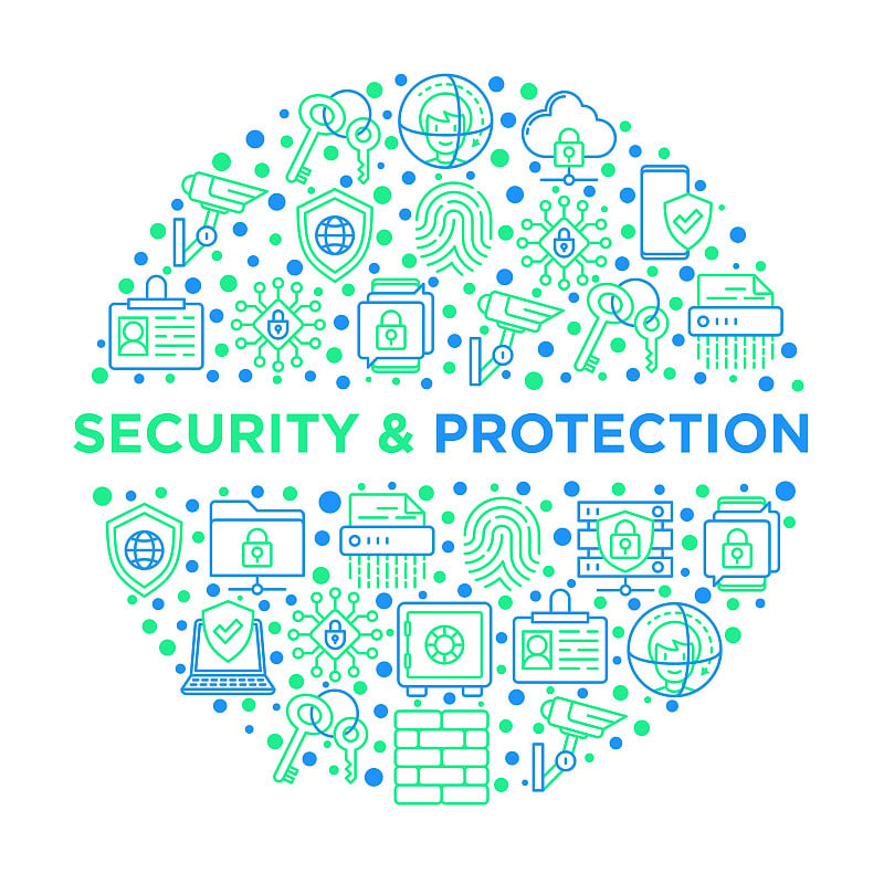 Security and protection concept in circle with thi