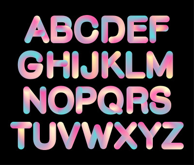 Futuristic holographic 3D effect alphabet capital 
