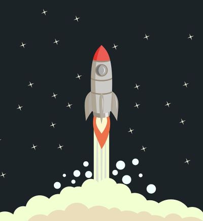 彩色插图的火箭开始进入太空