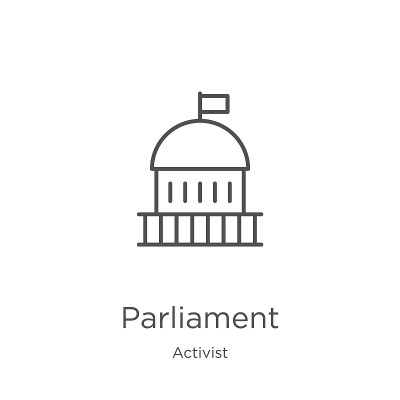 议会图标向量从活动家的集合。细线议会轮廓图标矢量插图。大纲，细线议会图标用于网站设计和移动，应用程序