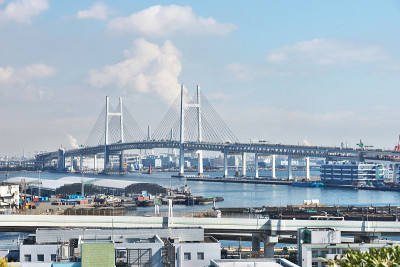 从横滨港的公园山