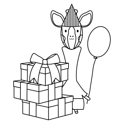 cute giraffe with balloon helium and gifts in birt