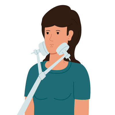 妇女在超高频治疗唾液腺。医疗矢量插图。