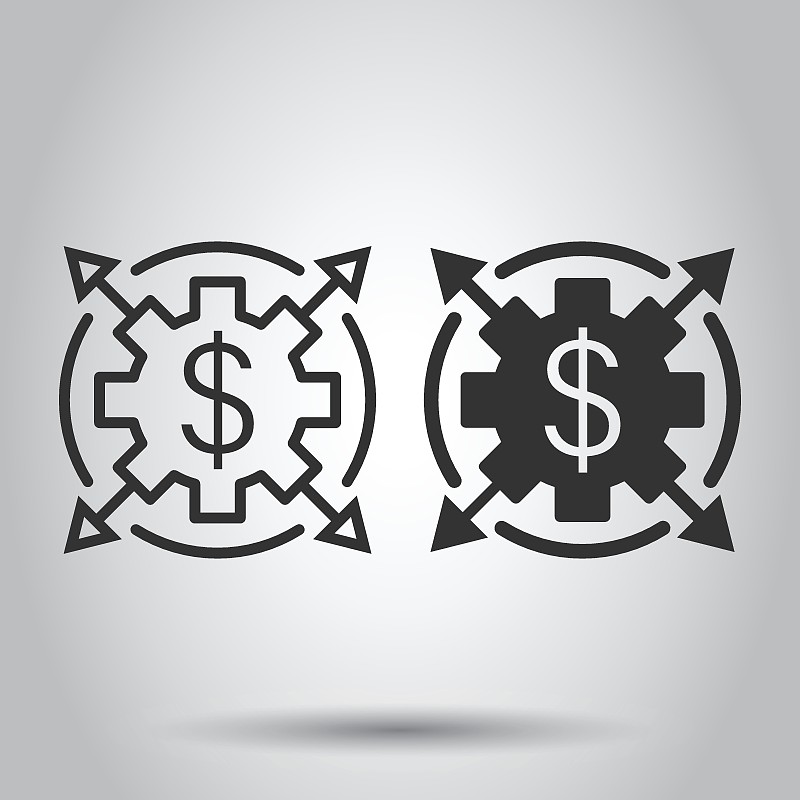 Money revenue icon in flat style. Dollar coin vect