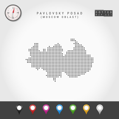 向量点地图Pavlovsky Posad，莫斯科州。向量指南针。彩色地图针