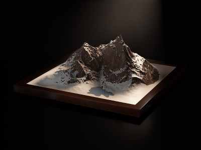 山地景观，自然背景3d插图孤立的黑色