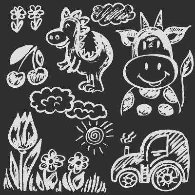 可爱幼稚的蜡笔画