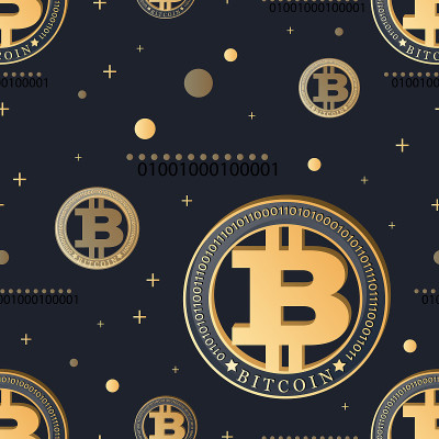 Bitcon、数字符号。向量的背景。黑色背景上的加密货币。