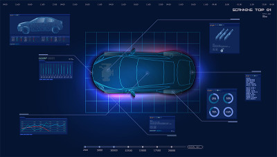 Top view of the car. Futuristic car service, scann