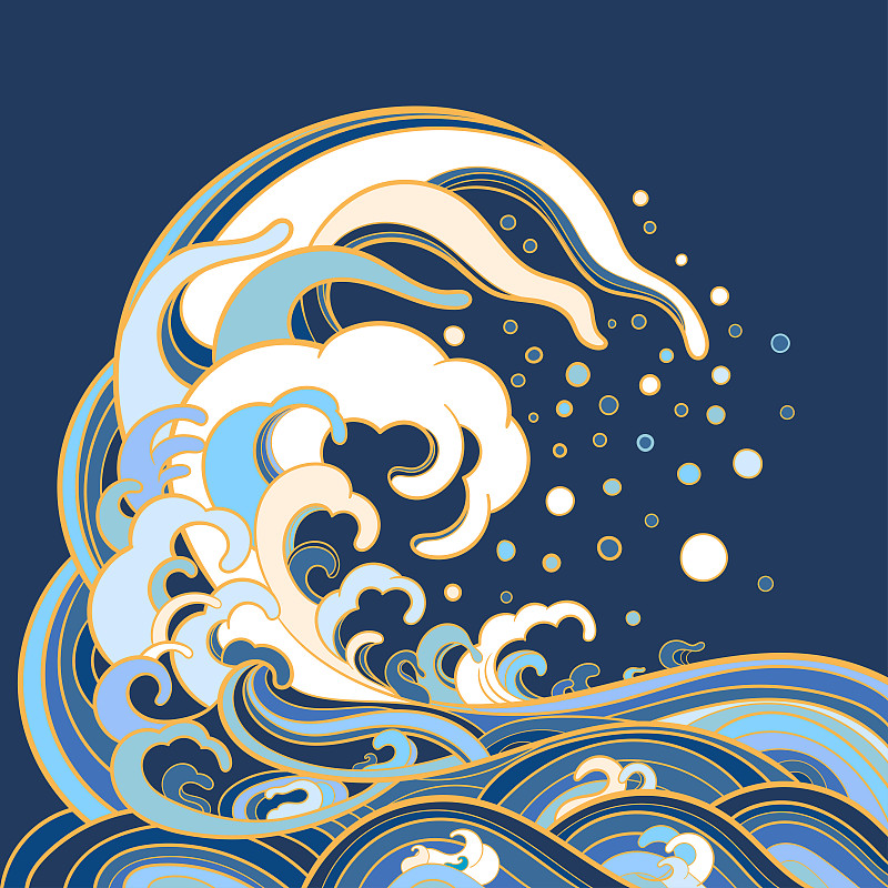 矢量图的传统东方海浪。