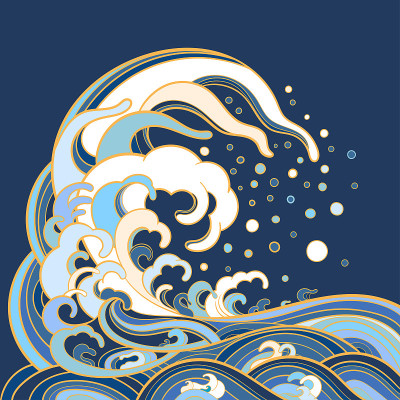 矢量图的传统东方海浪。