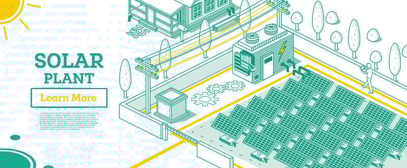 现代电力太阳能工厂设施建设。