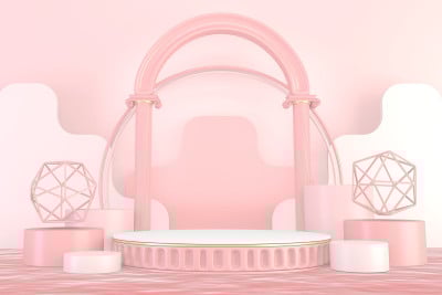 最小的粉色底座设计，产品展示，3D渲染