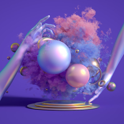 美丽的背景与紫色的烟雾和蒸汽。3d渲染，3d渲染。