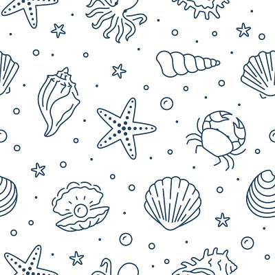 Seashell seamless pattern. Vector background inclu