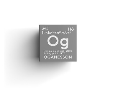 Oganesson。惰性气体。门捷列夫元素周期表中的化学元素。