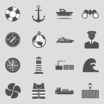 海洋港口图标。贴纸设计。矢量插图。
