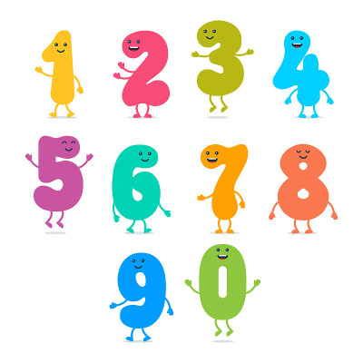 Set of funny colorful number characters