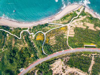 中国青岛黄海海岸-鸟瞰图