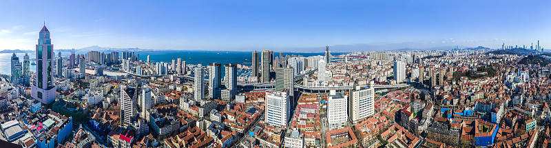 航拍青岛湾区建筑景观及天际线