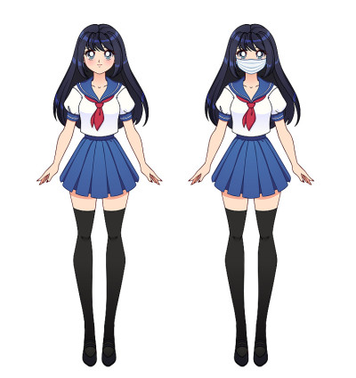 Set of two anime girls. Cute girls with big eyes a